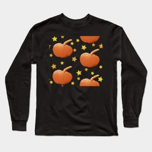 Pumpkins and Stars Tile (Black) Long Sleeve T-Shirt